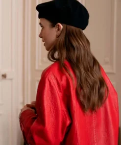 Emily Cooper Red Leather Coat