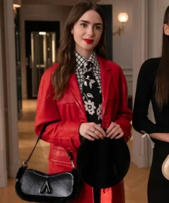 Emily In Paris Emily Cooper Red Leather Coat