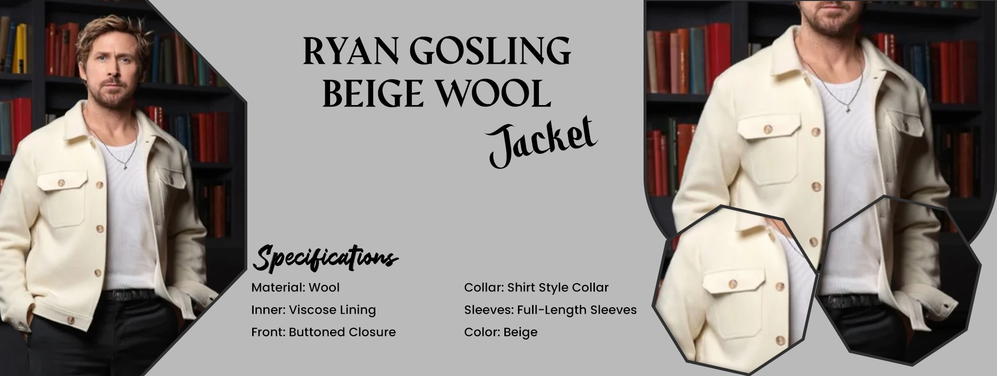 Ryan Gosling Beige Wool Jacket