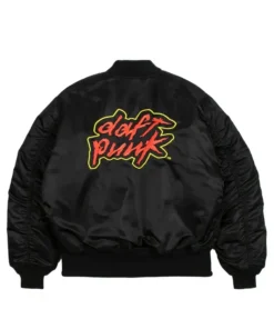 Daft Punk x Alpha Industries bomber jacket back view with vibrant logo patch, a limited edition bomber jacket design.