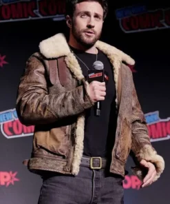 Comic Con Aaron Taylor Johnson Shearling Leather Jacket