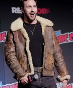 Comic Con Aaron Taylor Johnson Shearling Leather Jacket