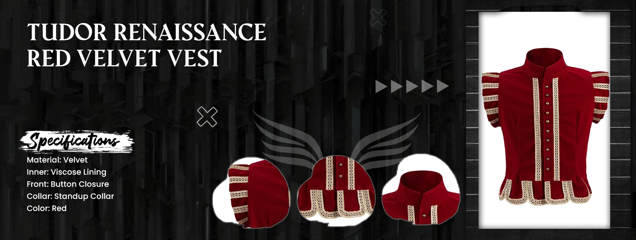 Tudor Renaissance Red Velvet Vest