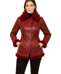Shearling Leather Coat with Flared Hem