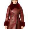 Luxe Long Leather Coat With Fur Trim