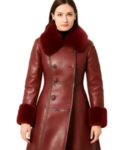 Luxe Long Leather Coat With Fur Trim