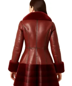 Luxe Long Leather Coat With Fur Trim