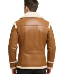 Brown Shearling-Lined Leather Aviator Jacket