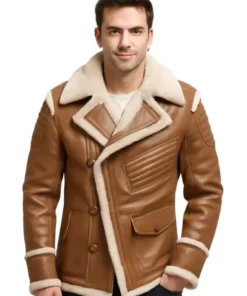 Brown Shearling-Lined Leather Aviator Jacket