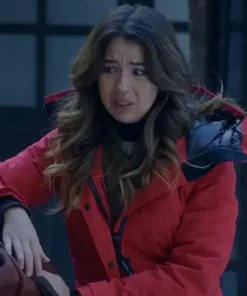 The Finnish Line 2024 - Nichole Sakura Red Hooded Jacket for Trendy Winter Fashion Front Side