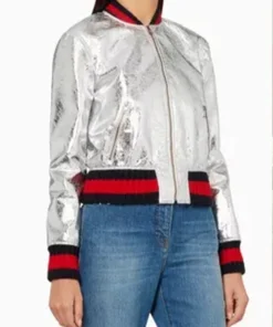 Gucci Silver Metallic Leather Bomber Jacket - Luxury Women’s Fashion