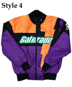 Gatorade jacket Style 4: purple, black and orange club racer bomber jacket showcasing lightning bolt design