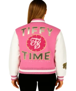 Pink Tiffany Stratton Tiffy Time Full-Snap Varsity Jacket (Back)