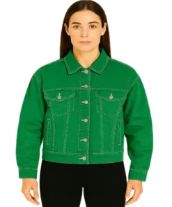Women Green Jeans Denim Jacket