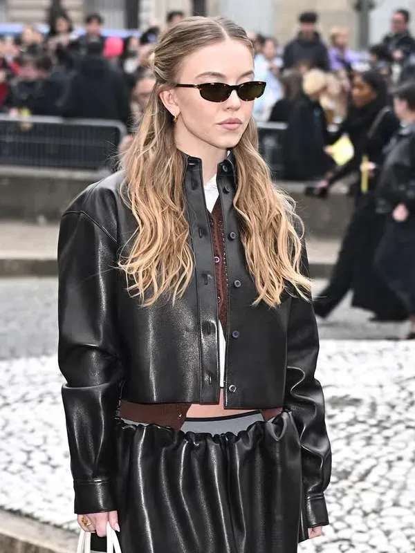 Sydney Sweeney Miu Miu Black Leather Jacket