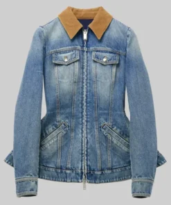 Sydney Sweeney Trimmed Denim Peplum Jacket