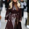 Sydney Sweeney Maroon Leather Trench Coat