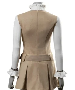 Back view of M3GAN 2.0 costume frock inspired by Amie Donald outfit, showcasing the pleated skirt and cotton blend design from the M3GAN doll cosplay dress.