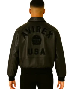 Icon Solid Black Avirex Leather Jacket (Back)