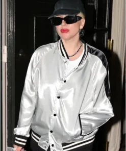Lady Gaga Striped Satin Bomber Jacket