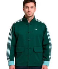 Adidas Tang Chinese New Year Style Button Stripe Green Jacket