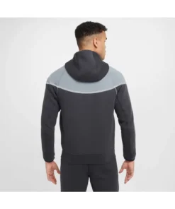 Back of grey Nike Tech full reflective tracksuit showing dual-tone hood and reflective strip.