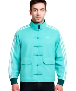 Chinese New Year Style Button Stripe Mint Green Jacket