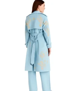 Ermanno Scervino Denim Print Midi Trench Coat (Back)