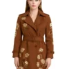 Ermanno Scervino Midi Brown Embroidered Trench Coat