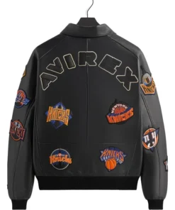 Knicks jacket with AVIREX logo on back.