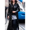 NY 2025 Selena Gomez Black Leather Coat Front