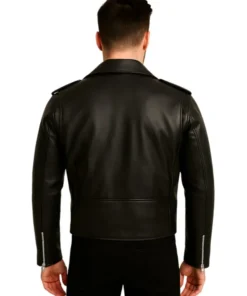 Narrator The Twilight Zone Motorcycle Black Leather Jacket (Back)