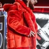 WWE Raw Seth Rollins Red Fur Hooded Jacket Side pose