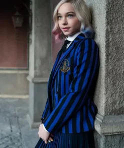 Wednesday Tv Series Emma Myers Blue Blazer Coat