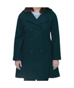 Ana Womens Forest Green Double Breasted Flare Wool Coat - Regular Fit