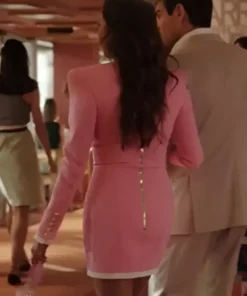 Ashley Park Emily in Paris S04 Pink Dress Coat Back look