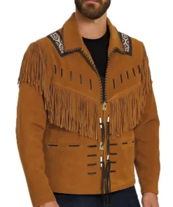 Bart Men’s Brown Native Fringe Cowboy Western Suede Jacket