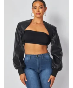 Black Vegan Leather Cropped Bolero Jacket