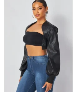Black Vegan Leather Cropped Bolero black Jacket