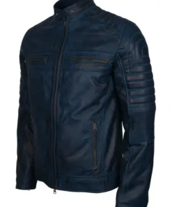 Blue Cafe Racer Leather Jacket