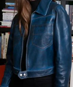 Blue Cropped Leather Jacket