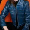 Blue Cropped Leather Jacket