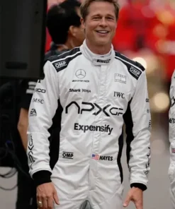 Brad Pitt Formula 1 race costume the Grand Prix Brad Pitt F1 Racing Jumpsuit with team sponsor details and modern race styling.