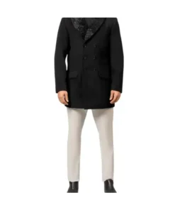Brewer Mens Black Fur Collar Wool Coat