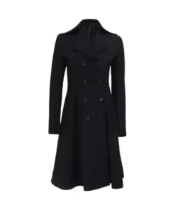 Carol Women's Elegant Black Double Breasted Long Wool Trench Coat