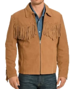 Clayton Men’s Brown Fringe Western Cowboy Classic Suede Jacket