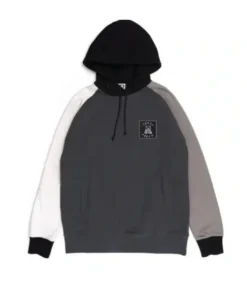Front view of a teddy fresh color block pullover hoodie in black, white, and gray, great for streetwear.