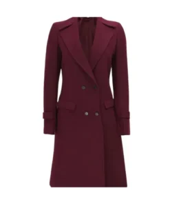 Doris Women's Double Breasted Maroon Wool Coat
