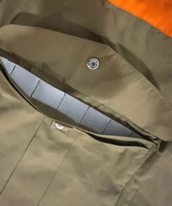 Close-up of the expandable front pockets on the Filson Upland Hunting Vest at America Jackets.