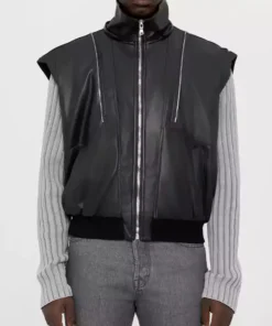 Front-Side-Of-The-Fiorucci-Detachable-Sleeve-Padded-Jacket-On-a-Male-Model-Without-Sleeve